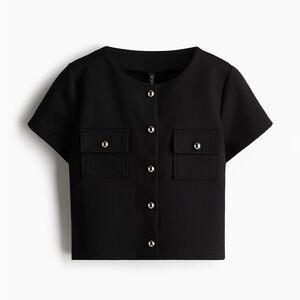 ***BRAND NEW*** H&M WAFFLED JERSEY Black Button-Up Cropped Top